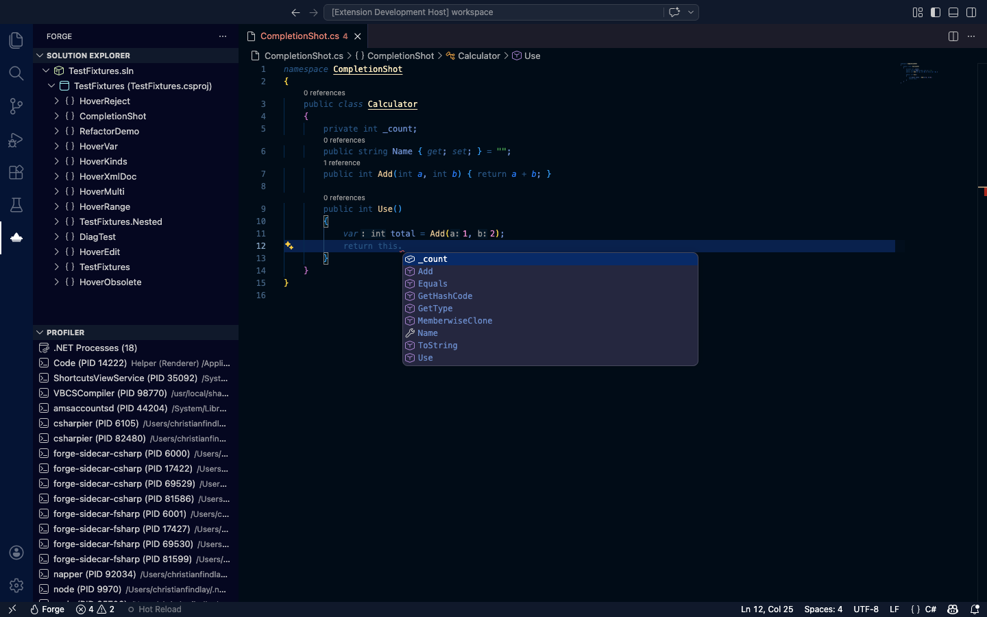 Code completions in VS Code