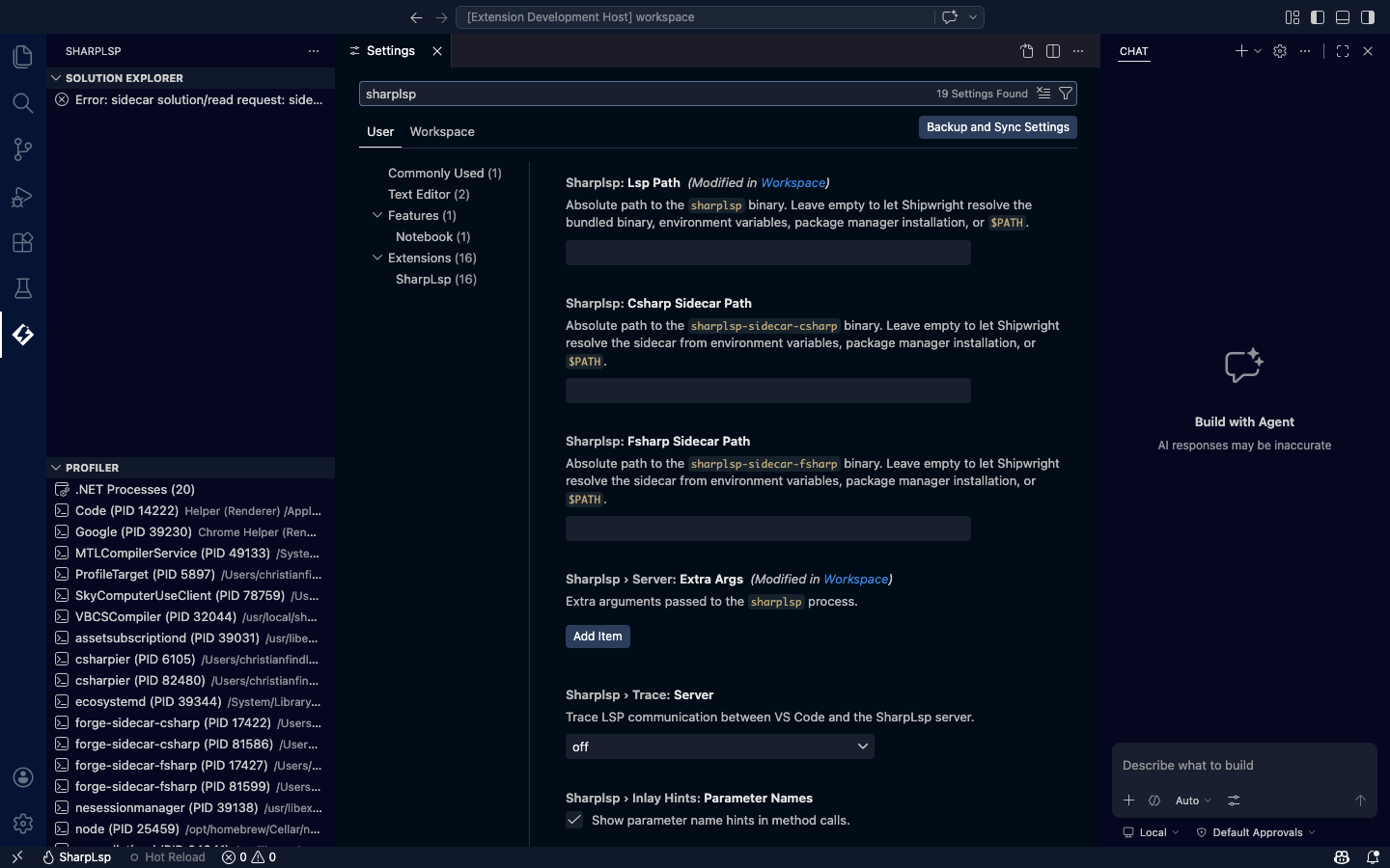 SharpLsp のワークスペース設定を VS Code で表示