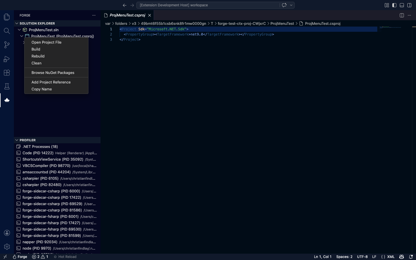 Open Project File β .csproj open in editor