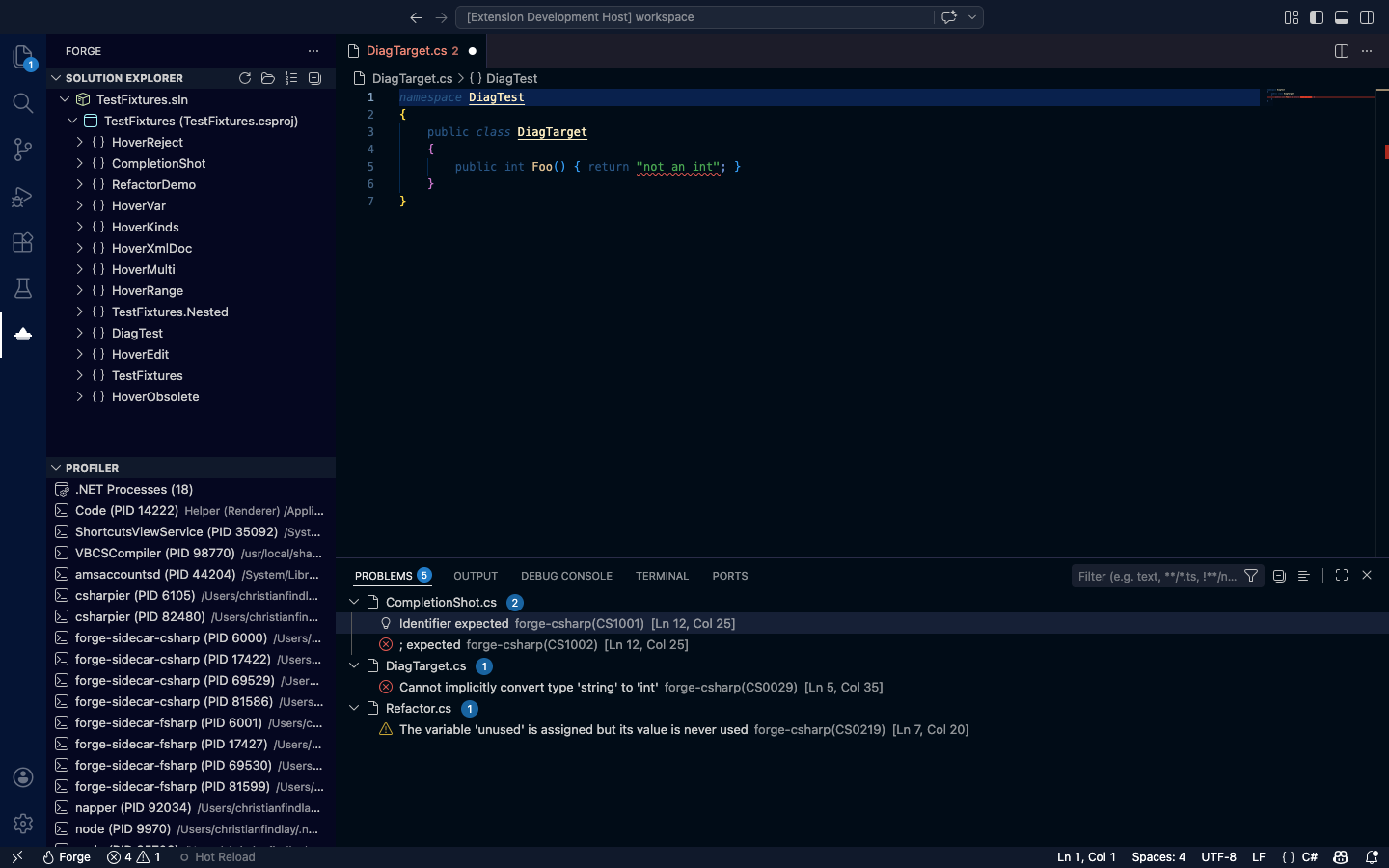 Diagnostics in VS Code