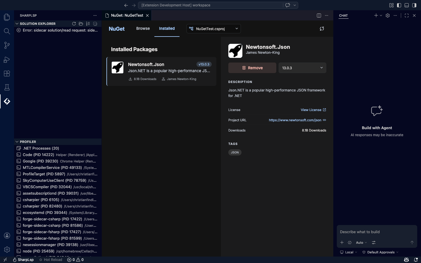 NuGet Package Browser — installed tab