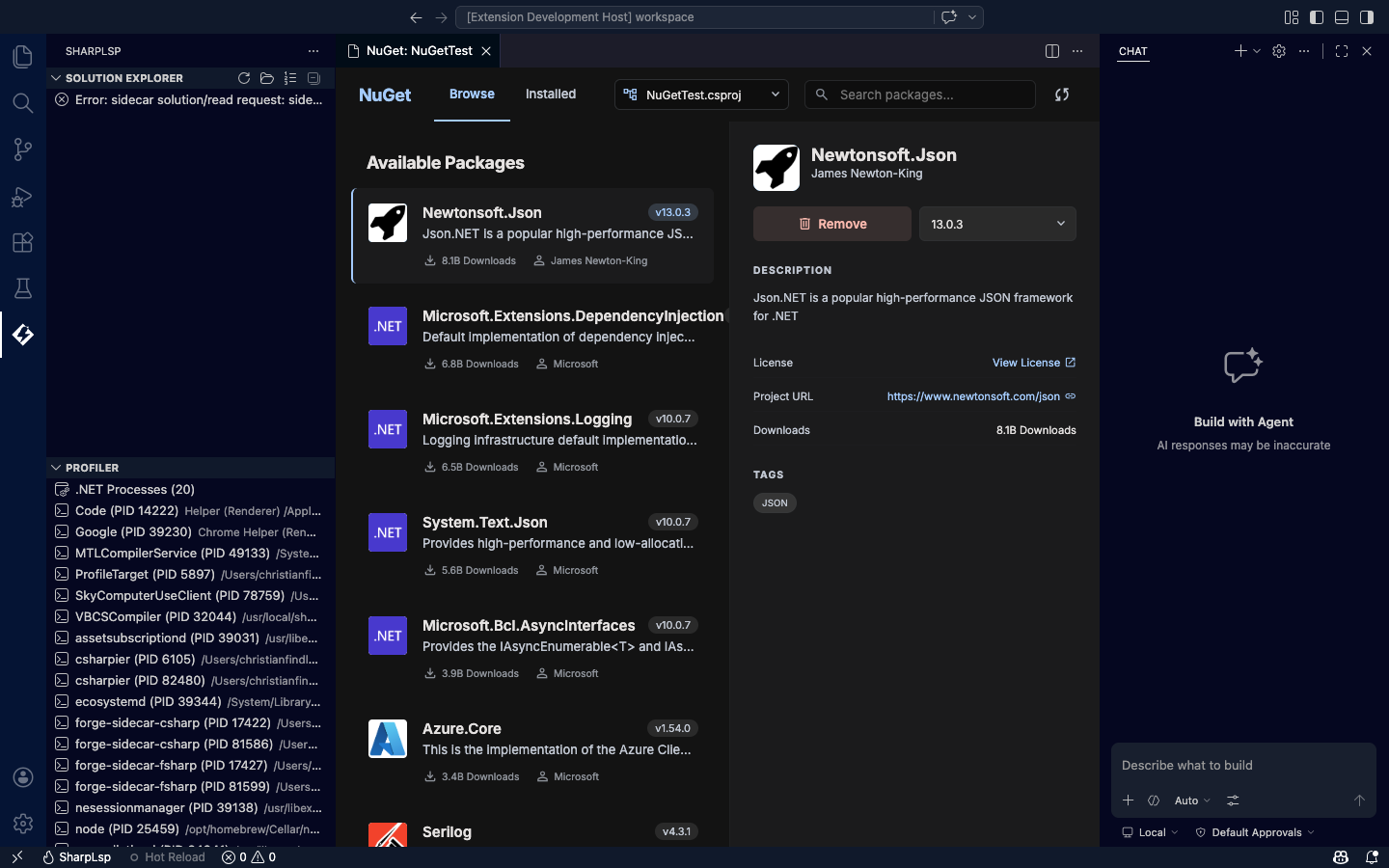 NuGet Package details panel