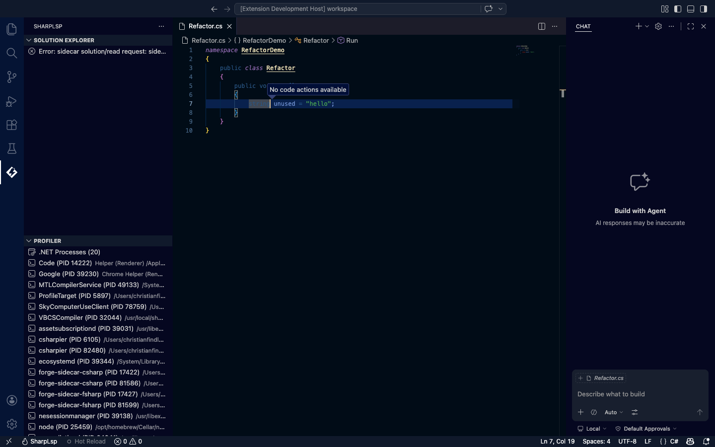 Code actions lightbulb in VS Code